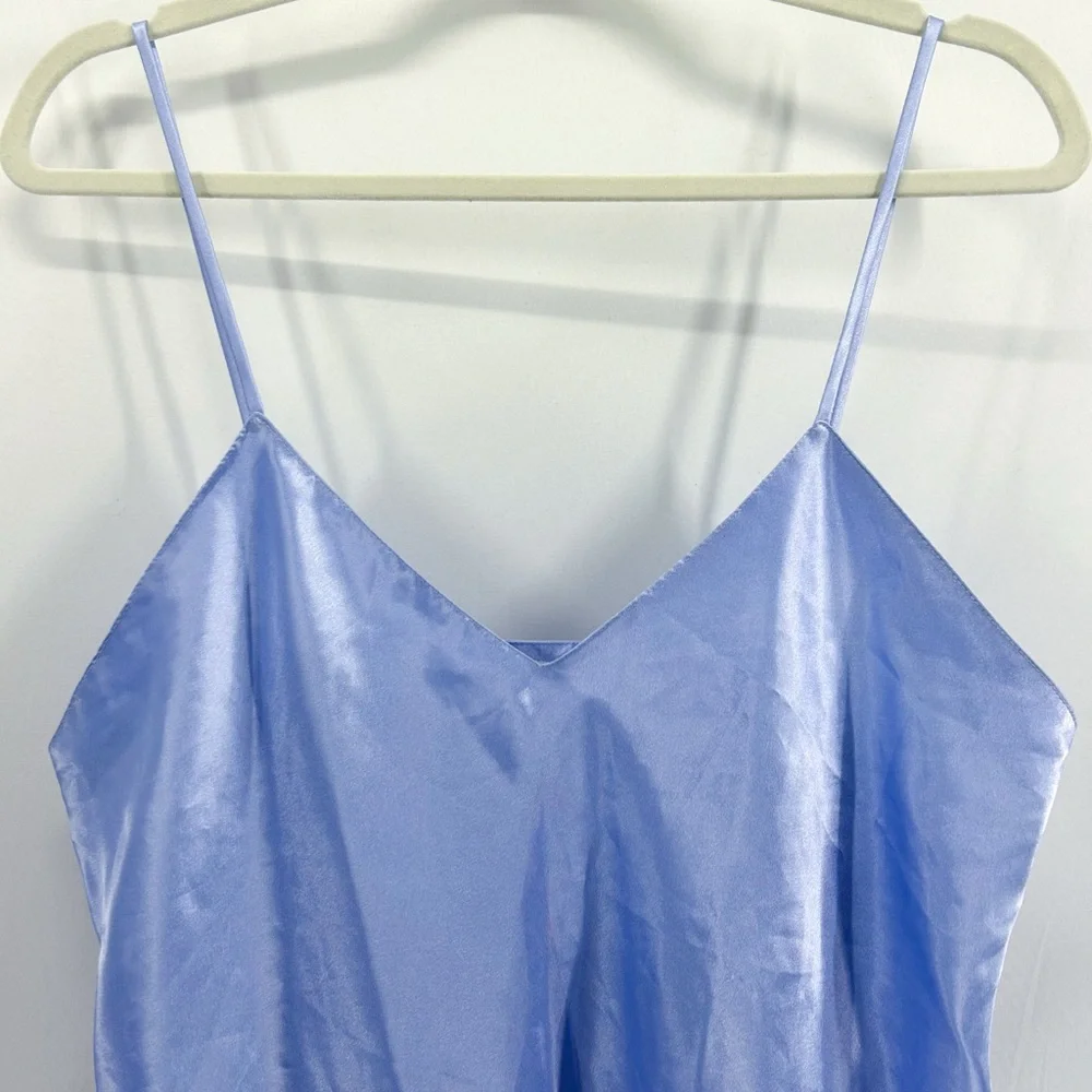 Vintage Laura Adams Baby Blue Satin Mini Slip Dress Large Coquette Sleepwear - Picture 2 of 5